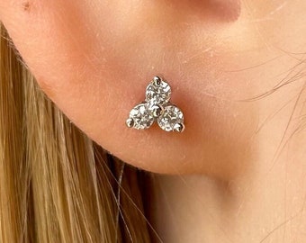 3 borchie di diamanti in pietra da 0,2 ct, orecchini in oro massiccio, orecchini di diamanti