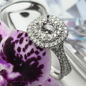 14k White Gold Double Halo Semi-Mount Diamond Engagement Ring Without Center Stone