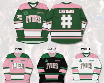 Camiseta de hockey personalizada rosa y verde (también conocida como "AKA Pink & Green"): ropa deportiva personalizada inspirada en hermandades.
