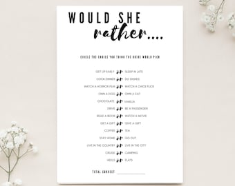 Would She Rather Bridal Shower Game, Who knows the bride best, Newlyweds game, Bridal Shower, Instant Download, Editable, Minimalist