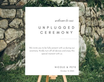 Unplugged Ceremony Sign, Minimalist, Unplugged Wedding Sign, Wedding Ceremony Sign, Template, Printable, Editable