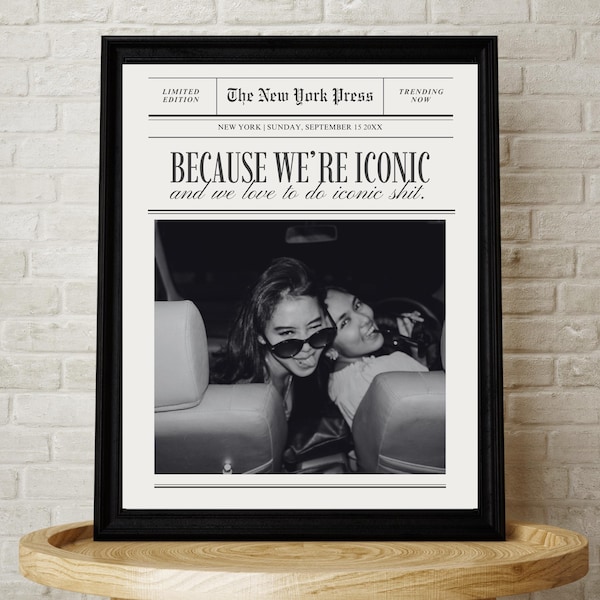 Custom Newspaper Print, Friendship Wall Art, Dorm Room Decor, College Apartment Printable, Best Friend Gift, Modern Girly Digital Download