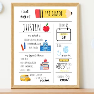 Editable Back to School Sign First Day of School Sign Printable Reusable Personalized Signs Template Kids Teacher Instant Digital Download