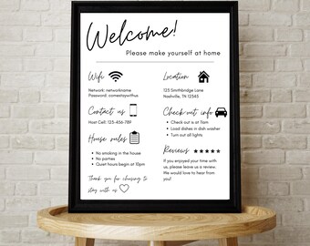 Airbnb Welcome Sign, Airbnb Sign, VRBO, Wifi Password Sign, Editable Airbnb Template, Digital Download Printable