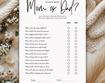 Guess Who Mommy or Daddy Game, Baby Shower Games, Who Said It Trivia Game, Baby Shower Activities, Editable, Printable, Aesthetic Minimalist