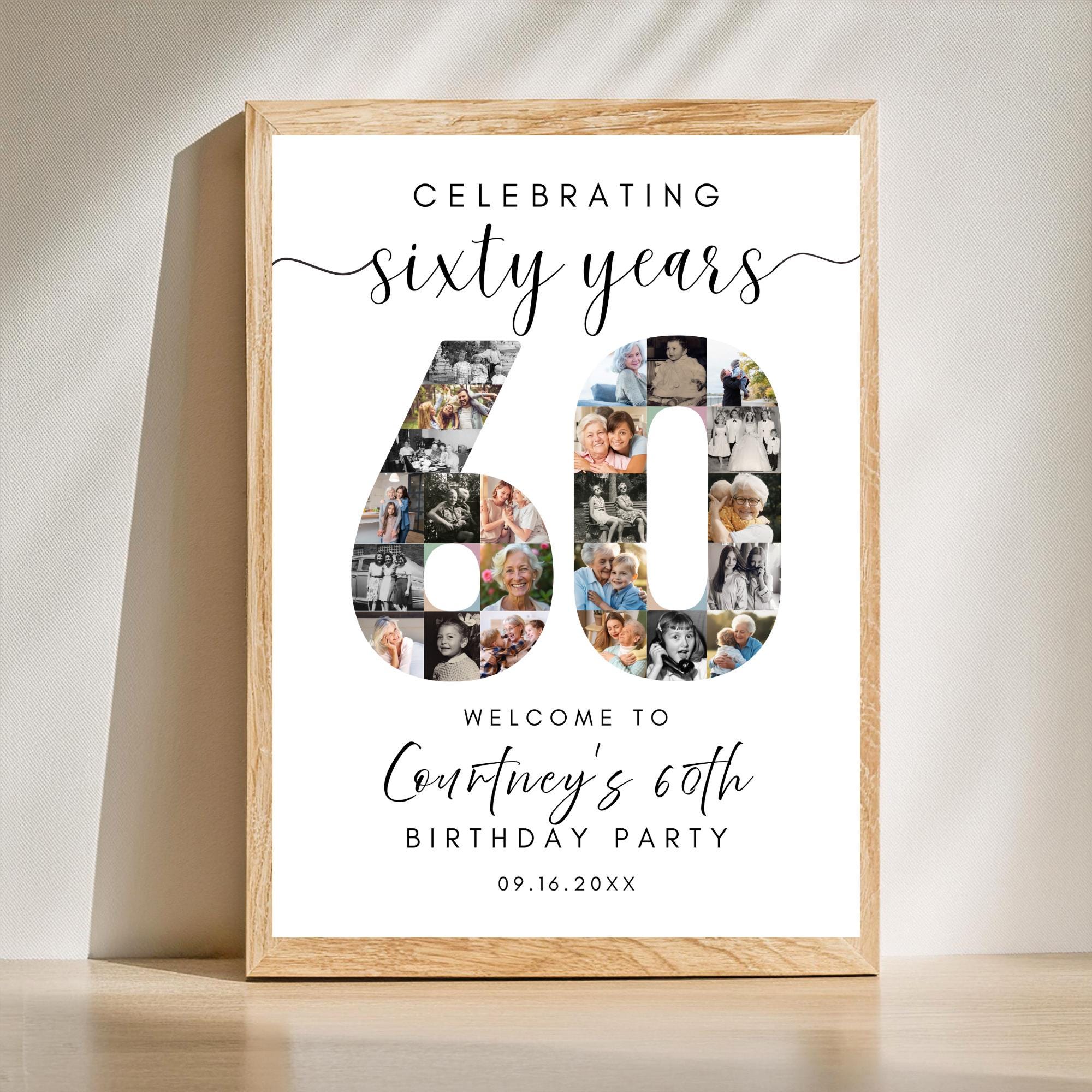 60th Birthday Poster, Photo Collage Poster, Welcome Sign, Birthday