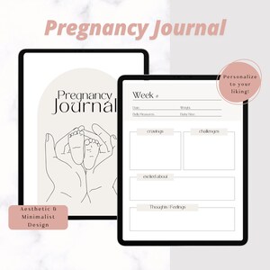 Pregnancy Journal, Pregnancy Planner, First Time Mom Gift, Minimalist, Expecting Mom Gift, Editable, Customizable, Aesthetic