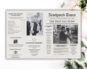 Wedding Newspaper Template, Wedding Itinerary, Wedding Program, Editable Canva Template, Wedding Day Timeline, Editable Digital Download