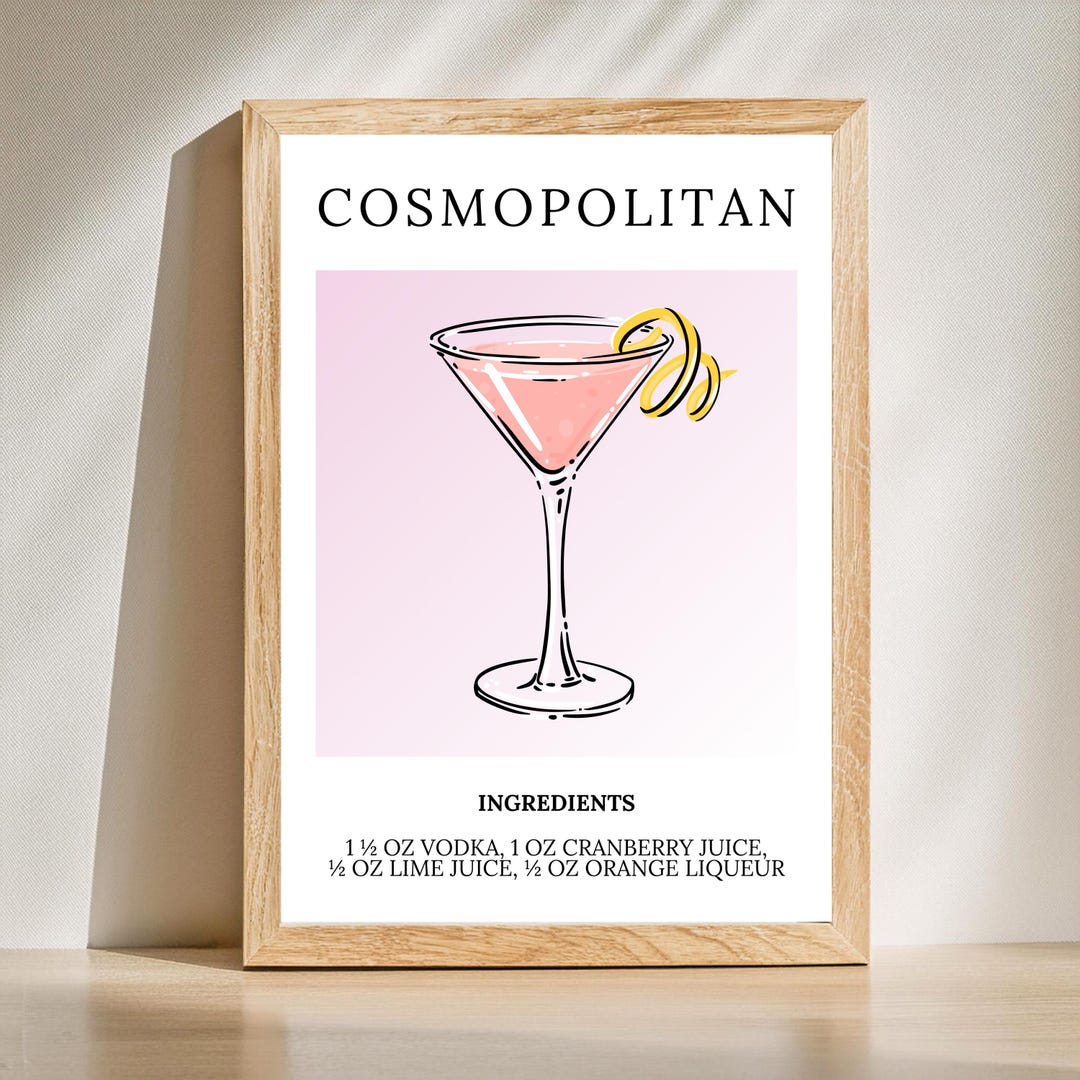 Cosmopolitan, Cosmo, Cocktail Poster, Bar Cart Decor, Signature Drink ...