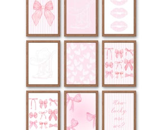 Set of 9 Pink Coquette Western Prints, Trendy Wall Art for Cowgirl Dorm Decor, College Apartment, Girly Country Aesthetic Bedroom Gallery