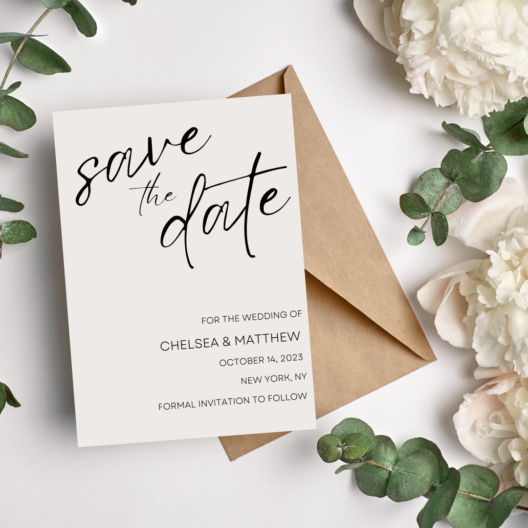Editable Save the Date Template, Minimalist, Modern Script, Wedding ...