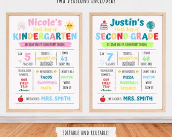 Editable Back to School First Day of School Sign Printable Reusable Personalized School Sign Template Kids Gift Back to School Board