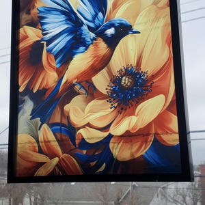 Lebhafte Blumenvogel-Kunst-Glasplatte - heißgepresstes Design
