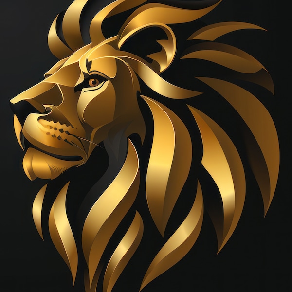 Majestic Golden Lion Logo - Striking Digital Print for Business Branding and More! PNG & SVG