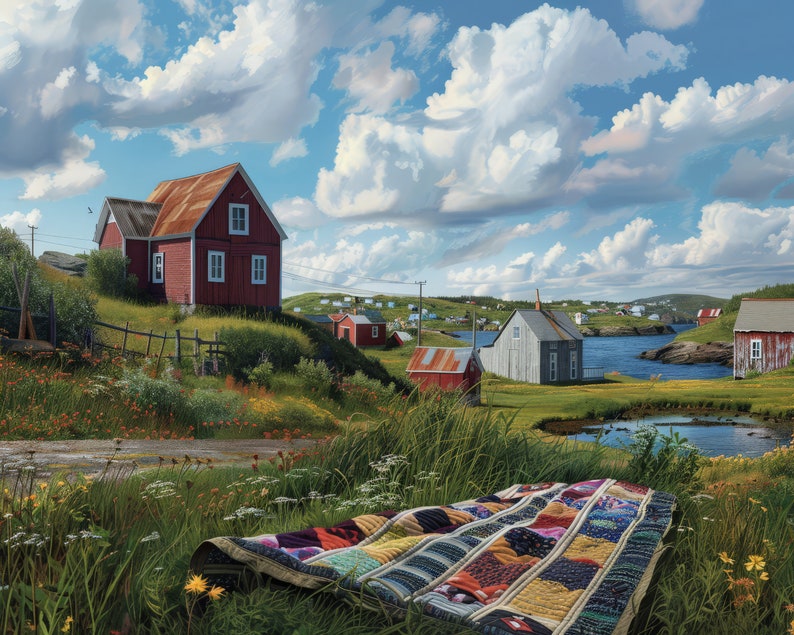Newfoundland Scenic Quilt Art Tapestry Hyper Realistic Coastal