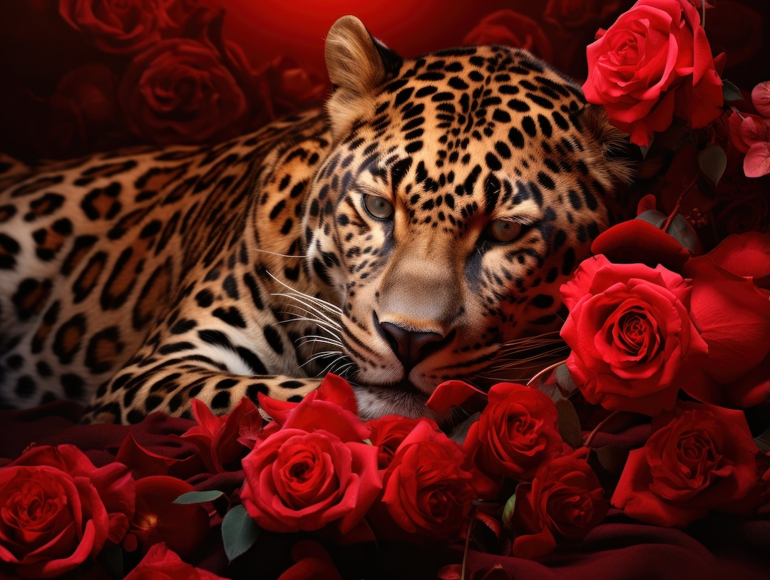 Leopard Sleeping on Roses Photo Digital Wall Art - Etsy