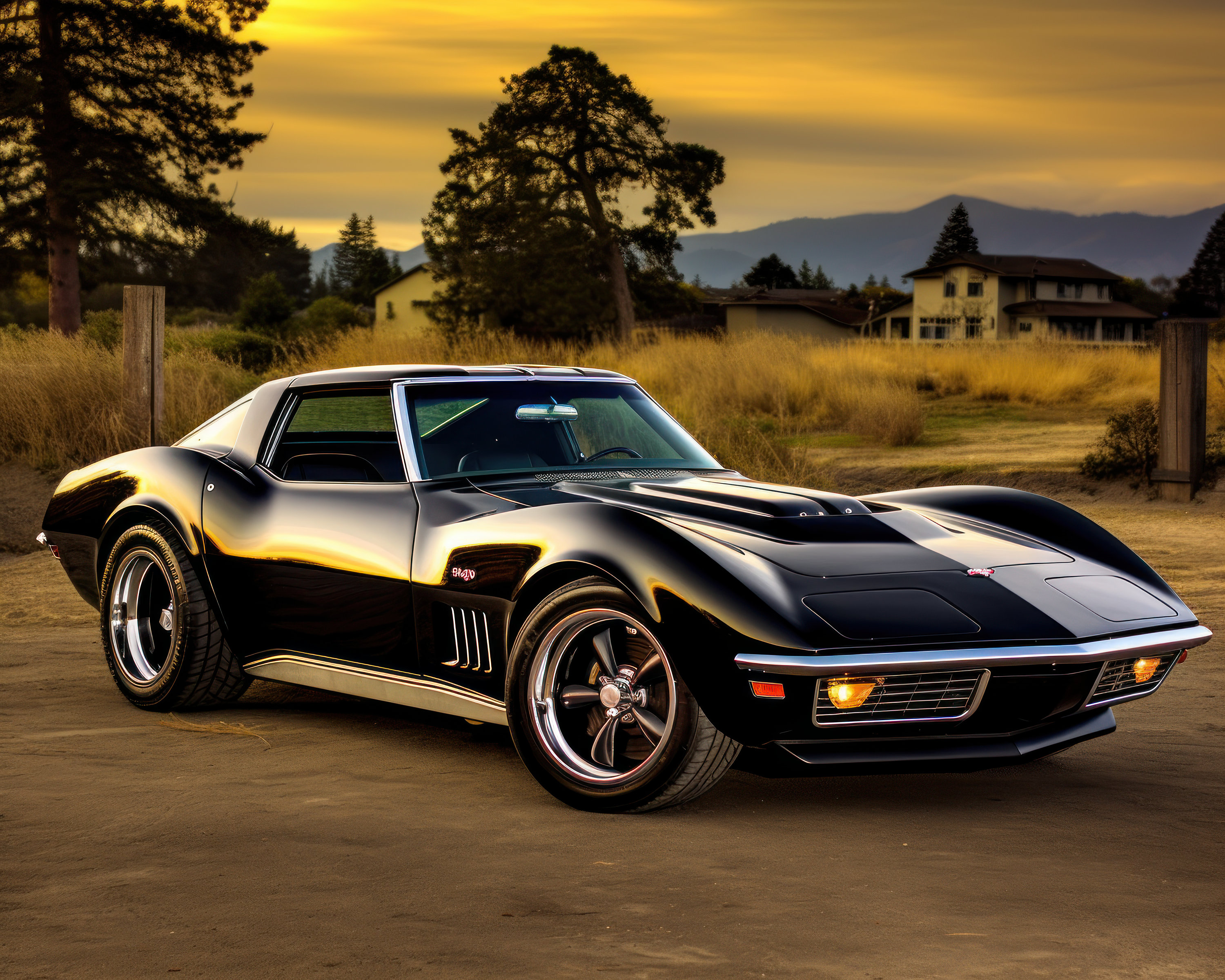 1969 Black Corvette Stingray Digital Wall Art Print for Home Decor