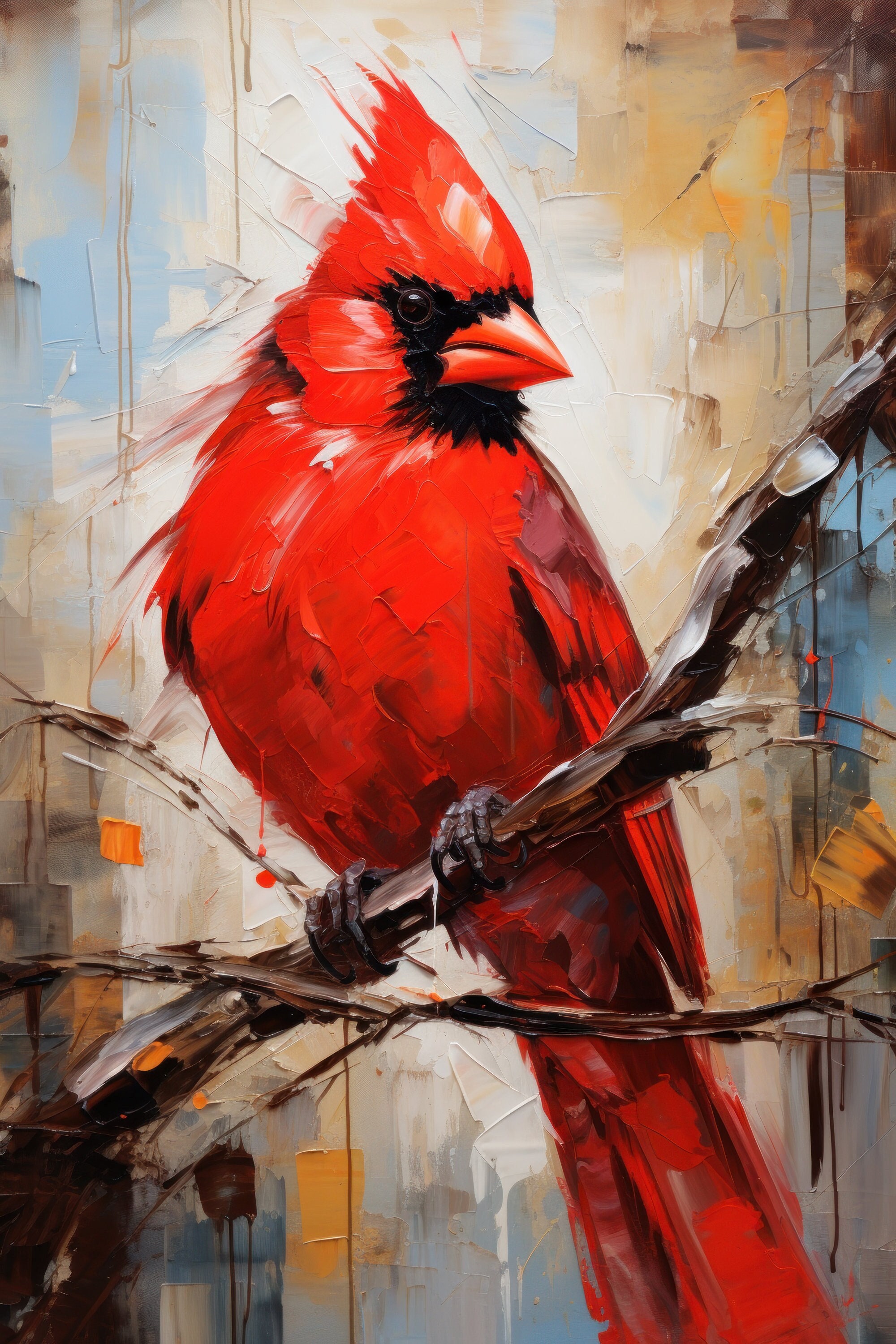 Cardinal Abstract Painting Digital Wall Art - Etsy