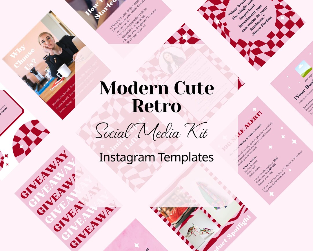 Retro Instagram Canva Template Kit | Bold Red & Pastel Pink Social ...