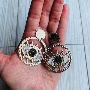 Evil Eye Statement Earrings, boho gold earrings, Evil Eye Jewelry, protection earrings, special gift for her, Evil Eye Charm,