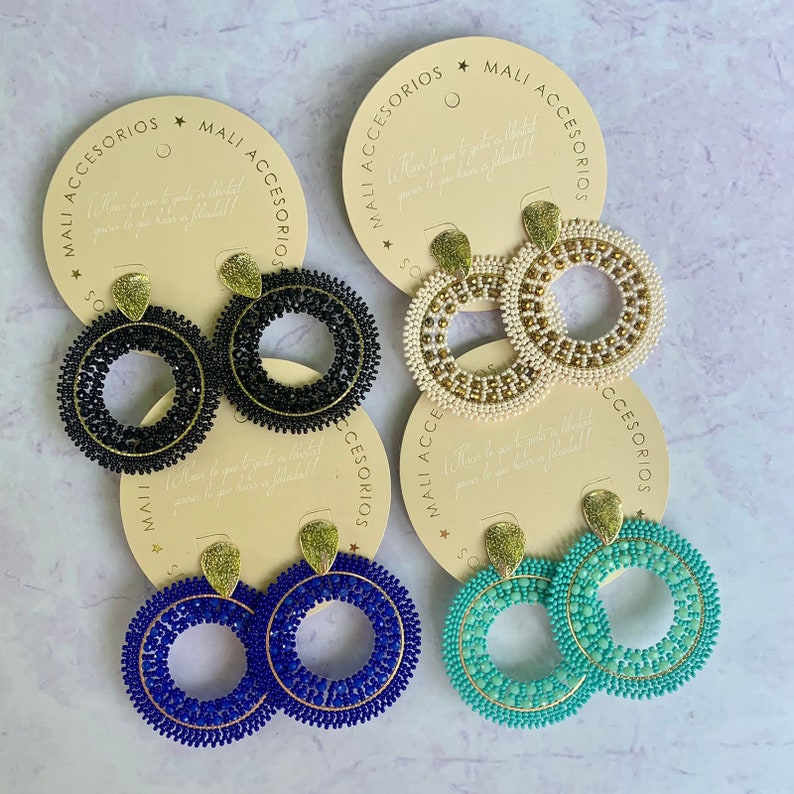 Dangle Drop Round Shape Earrings, Handwoven Seed Beaded Earrings