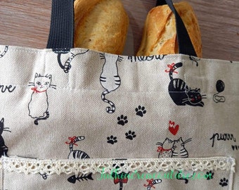 Sac à pain - chats amoureux -création "fait main"  sac protection pour le pain - cadeau maîtresse, nounou, fête des mères, mamy R119