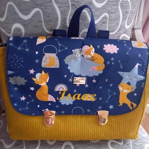 Cartable personnalisé - Cartable enfant personnalisé - cartable maternelle velours côtelé ocre - cartable CP - cartable enfant - 34x25x6