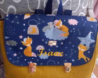 Cartable personnalisé - Cartable enfant personnalisé - cartable maternelle velours côtelé ocre - cartable CP - cartable enfant - 34x25x6