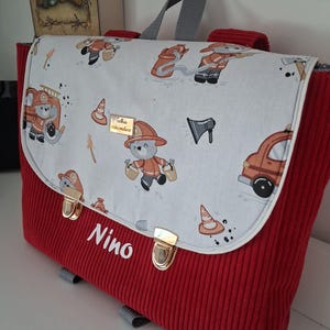 Cartella personalizzata in velluto a coste per l'asilo - ignifuga - 34 x 25 x 6 cm - Cartella personalizzata per la prima elementare - borsa scolastica in velluto a coste -