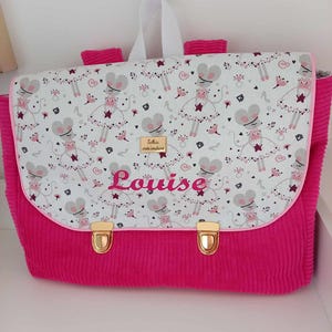 Cartable personnalisé - Cartable enfant personnalisé - cartable maternelle velours côtelé rose - cartable CP - cartable enfant - 34x25x6