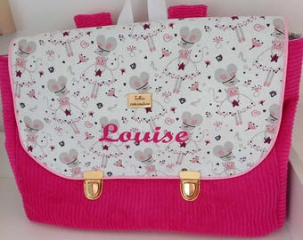 Mochila escolar personalizada - Mochila escolar infantil personalizada - Mochila escolar infantil de veludo cotelê rosa - Mochila escolar CP - Mochila escolar infantil - 34x25x6