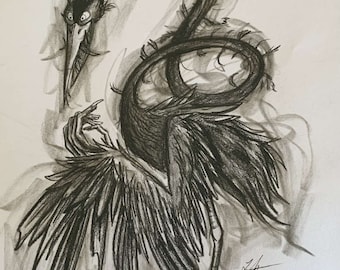 Crane Charcoal Art