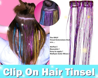 Clip-On Hair Tinsel Extensions | Reusable Extensions | Fairy Rave Glitter Holiday Hair