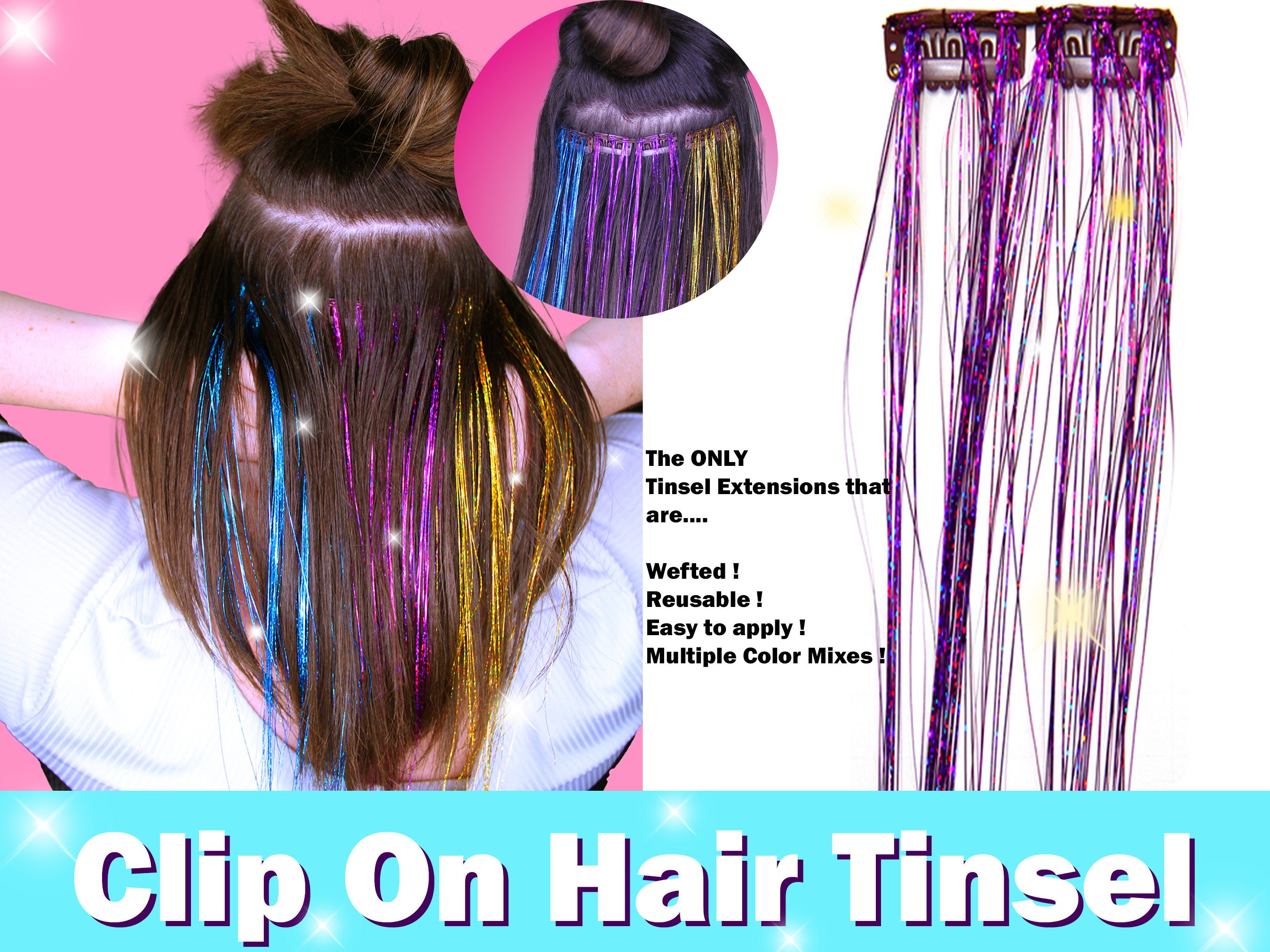 Mediator masser ødemark Clip-in Hair Tinsel Extensions Reusable Hair Shimmer - Etsy