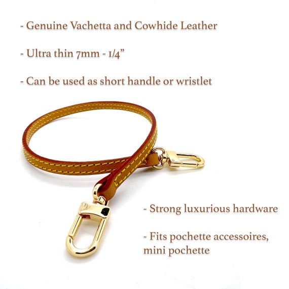Vachetta Short Leather Wrislet handle strap wrist for Neverfull Pouch one  clip