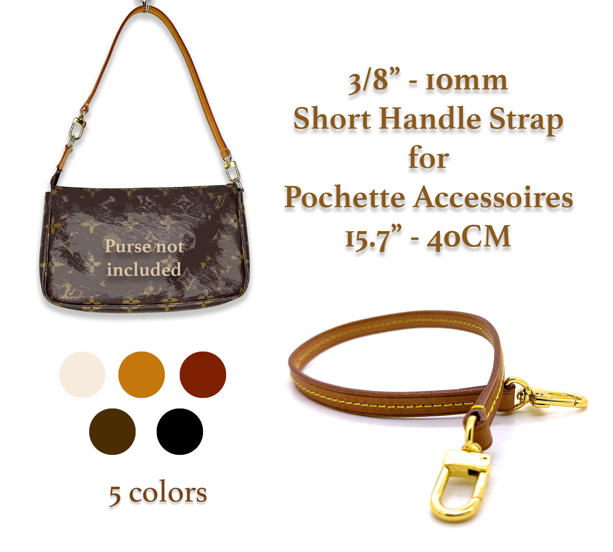 Ultra Thin 40cm Leather Short Strap replacement for Pochette Accessoires