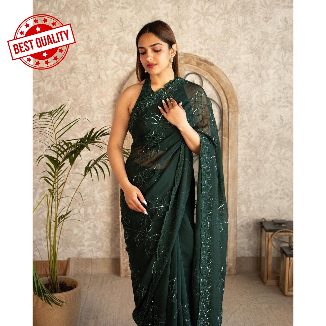 Soft Rangoli Silk Sequence and Cutwork Saree With Matching - Etsy