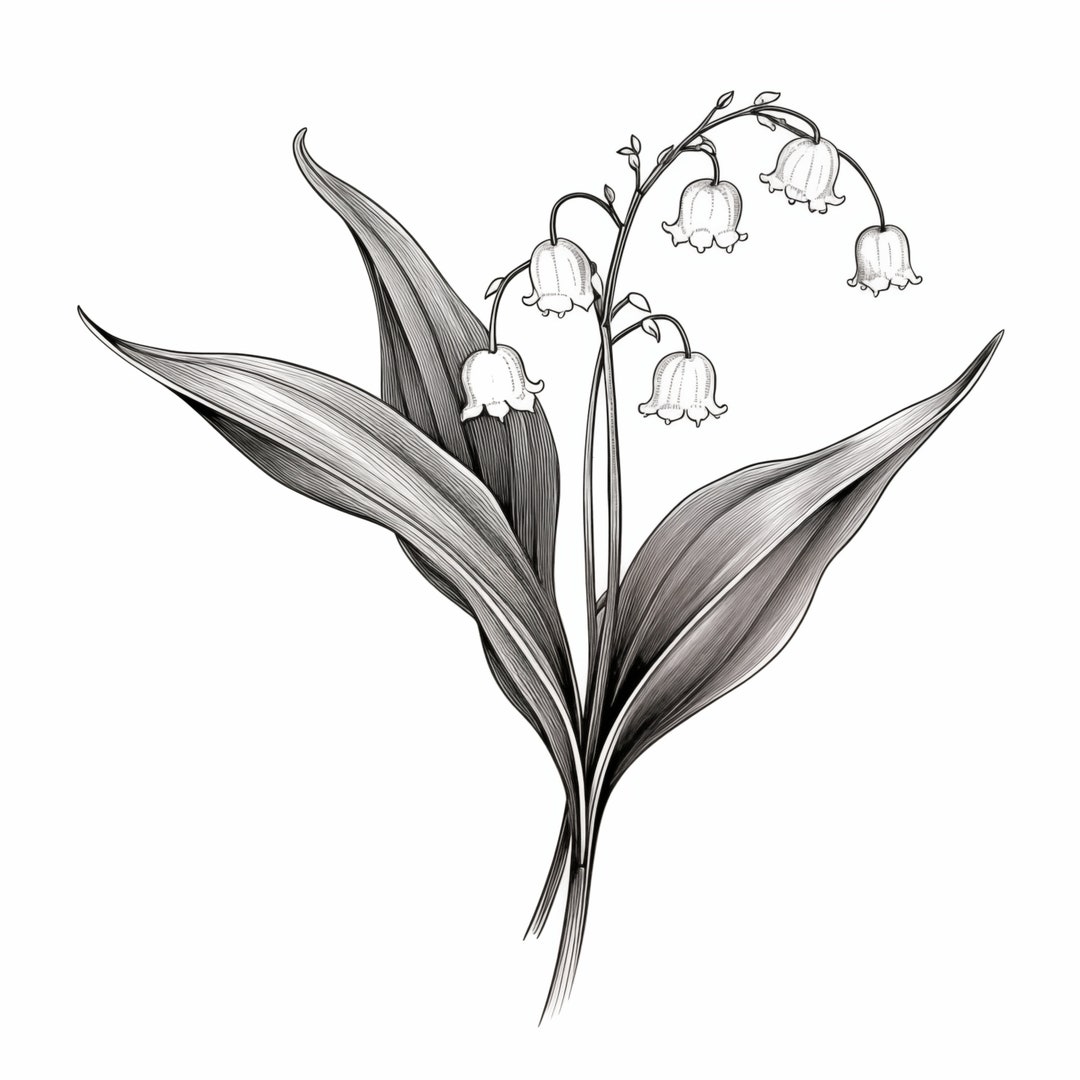 lily-of-the-valley-tattoo-design-may-birth-flower-fine-line-realism-black-and-grey-etsy