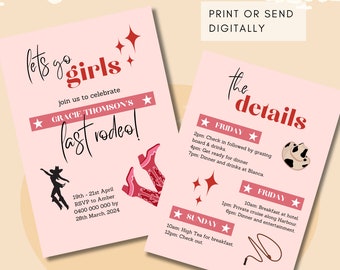 Last Rodeo Bachelorette Invitation and Itinerary Canva Template, Last Rodeo Bach, Editable Itinerary, Hen Party Invite, Canva Templates