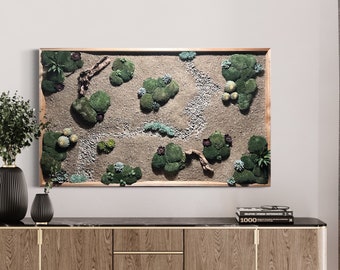 Succulent Oasis Wall Art: Faux Cacti, Moss & Driftwood Decor