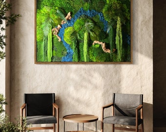 Rio Azul Moss Wall Art: Walnut Frame, Preserved Moss & Grapewood