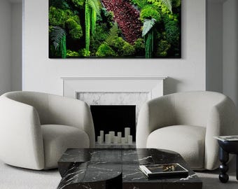Amethyst Moss Wall Art: Preserved Moss, Black Frame Red Faux Crystal