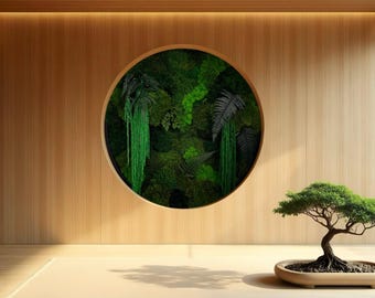 Round Preserved Moss Wall Art: Rainforest Botanical Garden Decor