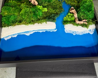 Epoxy River Moss Wall Art: Framed Green Living Wall Decor
