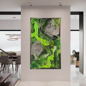 Large Preserved Moss Wall Art: Faux Rock & Vine, Nature Inspired Decor (36&quot;x60&quot;)