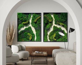 Handcrafted Moss Wall Art: 'Whisper Meadows' Framed Green Decor (48"x60")