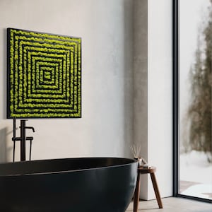 The Concentric Square: Handcrafted Moss Wall Art with Reindeer Design by Moss Art Installations