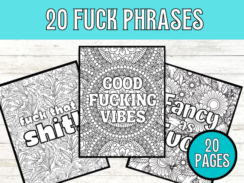 20 Swear Words Coloring Pages for Adults, Curse Words, Coloring Sheets