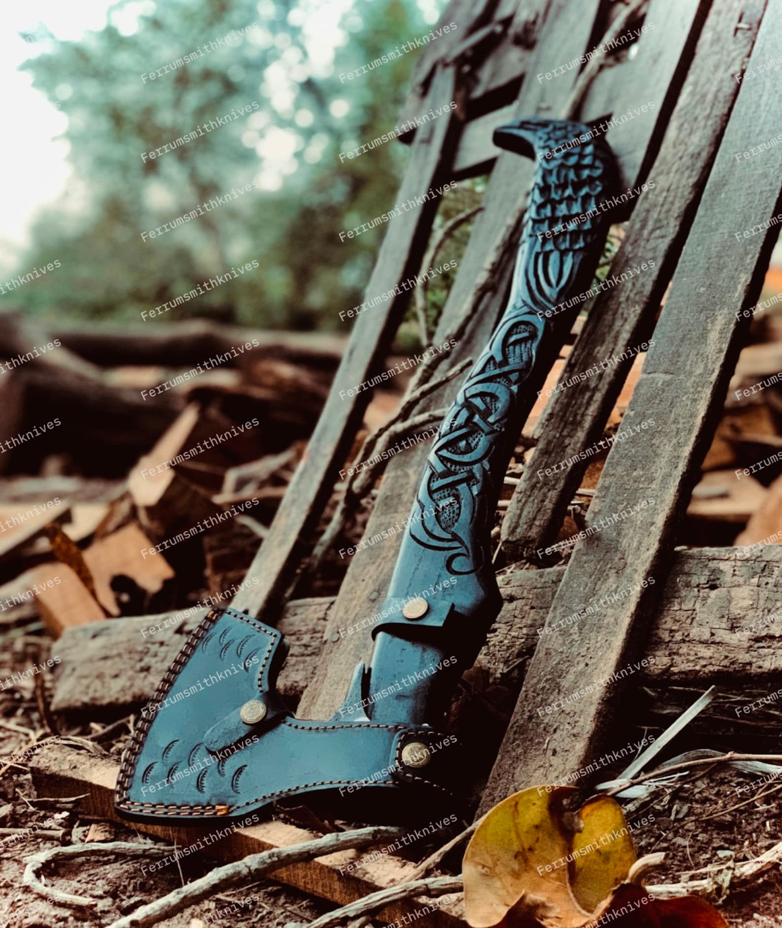Exotic Raven Axe, Handmade Viking Axe, Raven Carved Axe, Raven Axe