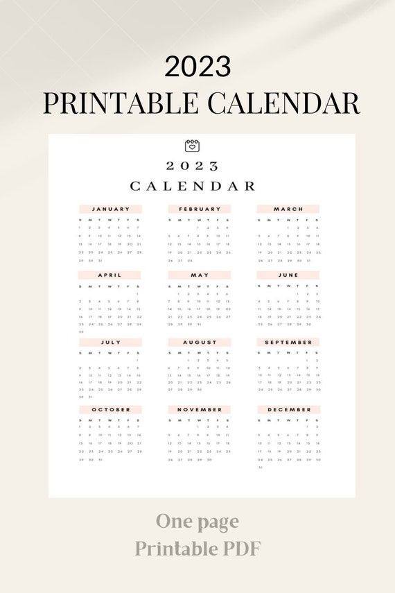 2023 Calendar 12 Months on One Page Printable PDF Calendar - Etsy
